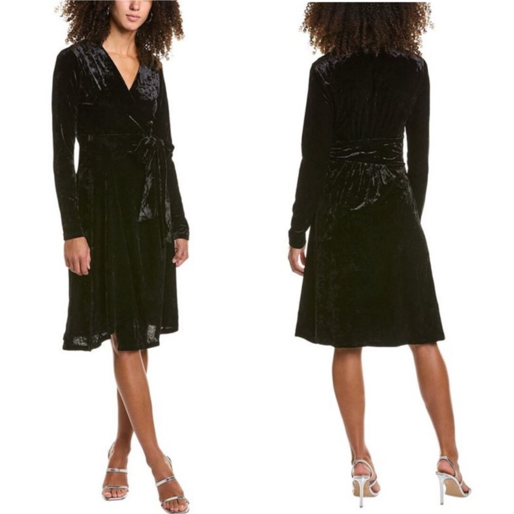 BCBGMaxAzria Black Velvet Long Sleeve Wrap Dress